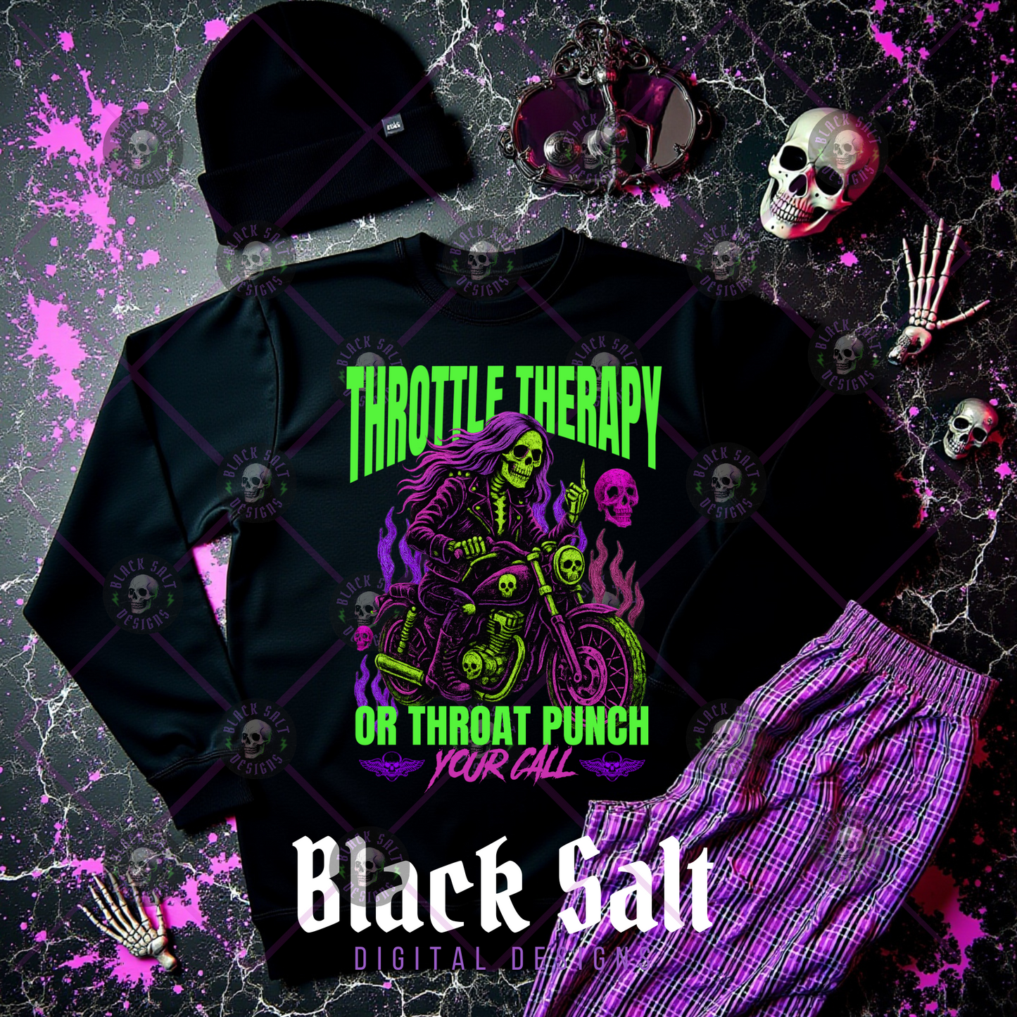 Throttle Therapy or Throat Punch, Your Call DIGITAL DOWNLOAD - BLACK FABRIC ONLY