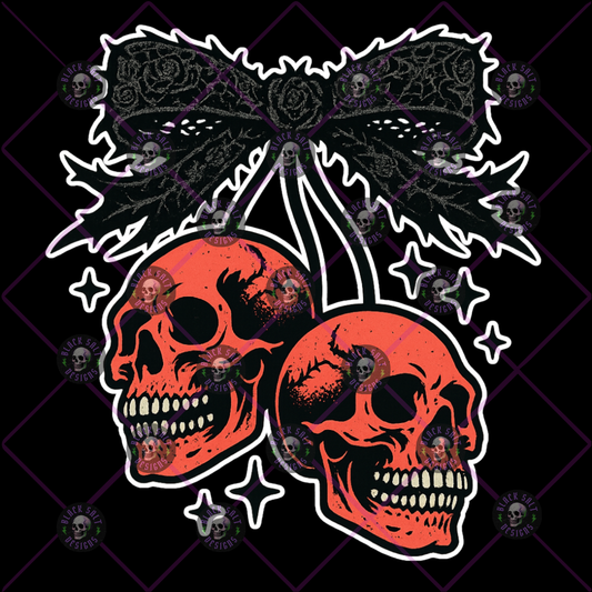 *STICKER* RED SKULL WITH GOTHIC BOW INSTANT DOWNLOAD