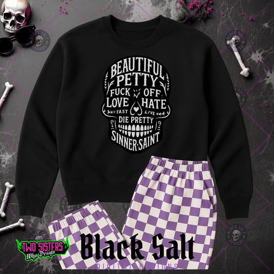 BEAUTIFUL PETTY SKULL WITH WHITE WRITING INSTANT DOWNLOAD