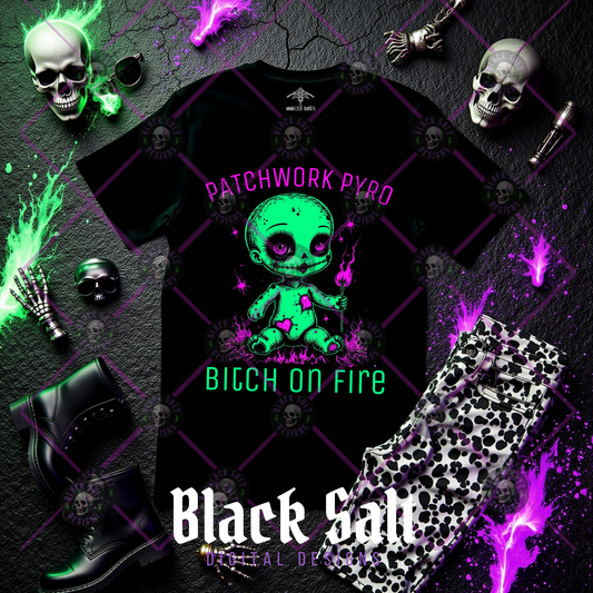 *BLACK FABRIC ONLY* PATCHWORK PYRO BITCH ON FIRE DIGITAL DOWNLOAD